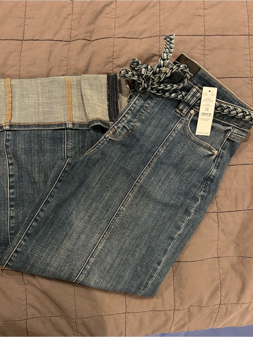 White House Black Market High-Rise Braided Belt Wide-Leg Crop Jeans Size 10R